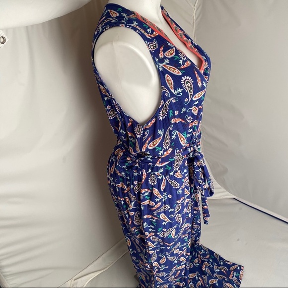 Westport blue and coral faux wrap jumpsuit with tie belt - Picture 2 of 7